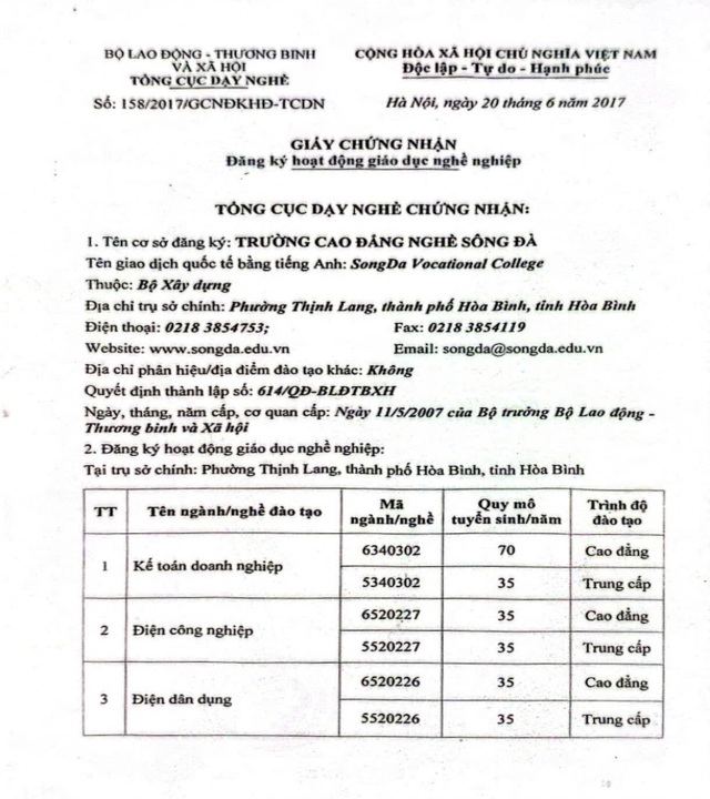 Giấy phép đăng ký hoạt động giáo dục nghề nghiệp